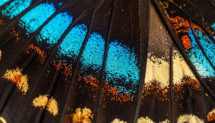 Close-up butterfly wing veins, vibrant colors