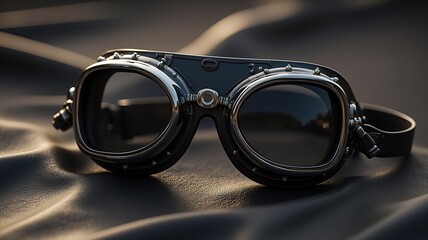 Stylish Retro Aviator Goggles: Black Metal Frame with Silver Accents, Perfect for Vintage Fashion and Steampunk Designs