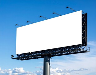 Obraz premium A prominent, blank billboard ready for custom advertising, marketing, or branding designs. Perfect for mockups and presentations. An empty billboard against a city skyline, offering a clean space for 