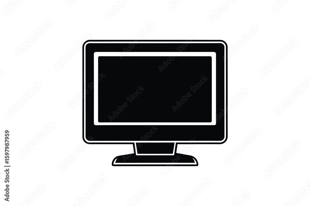 Fototapete Desktop Computer Screen with Base and Border in Black and White Simple Design silhouette simple desktop computer screen The
