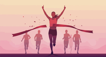 Runner Crossing the Finish Line in a Race, Symbolizing Victory and Achievement