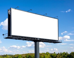 Obraz premium A prominent, blank billboard ready for custom advertising, marketing, or branding designs. Perfect for mockups and presentations. An empty billboard against a city skyline, offering a clean space for 
