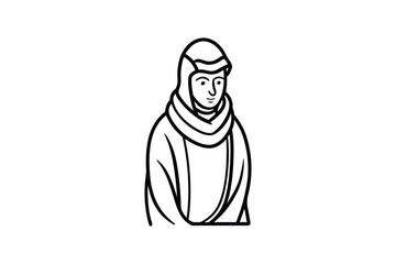 Minimalist Depiction of a Person Wearing a Hooded Robe and Scarf in Black and White Silhouette Style silhouette This