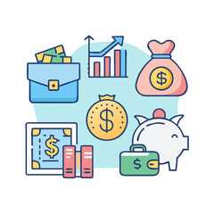 Finance icons. Business Icons, money signs. Money silhouette collection. Wallet with cards icon. Coins silhouette icon. Growth chart. Moneybag or stash. Piggy bank flat style - stock ... See More