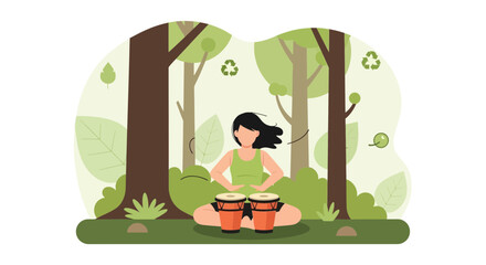 Relaxing Music Therapy In Nature Vector Illustration Concept For Environmental Wellness