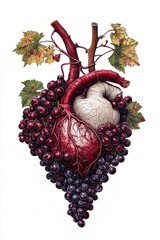 Human heart made with wine and red grapes