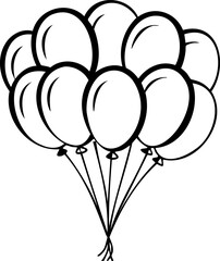 Black and white line art of bunch of balloons tied together with strings, perfect for celebration or party design, Bunch of Balloons Line Art