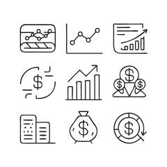 Money income thin line icon set. Containing profit, financial analysis data, finance graph, growth, investment, chart, fund, payment, revenue, statistic, earnings, management. Vector ... See More
