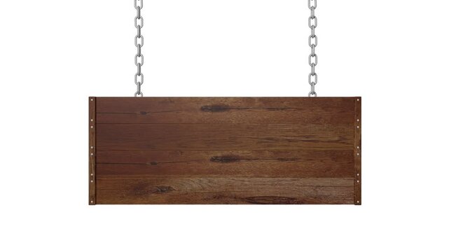 an Ketten h&auml;ngendes schaukelndes Holzschild