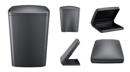 Multiple black garbage cans, outdoor waste management and storage solutions