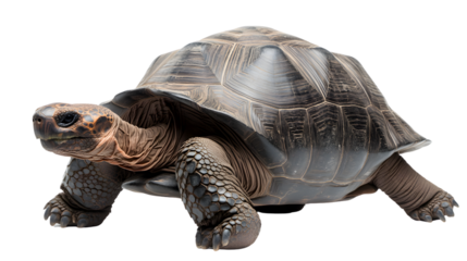 Majestic Giant Tortoise Moving Forward on White Background
