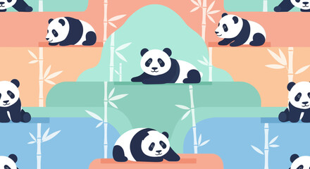 Adorable Panda Bears in Various Poses with Distinctive Black and White Fur