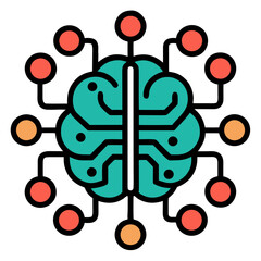 AI Brain Circuit Icon PNG &ndash; Transparent Background Tech Neural Chip Illustration