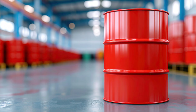 Blank red oil barrel. Chemical storage for petroleum products.
