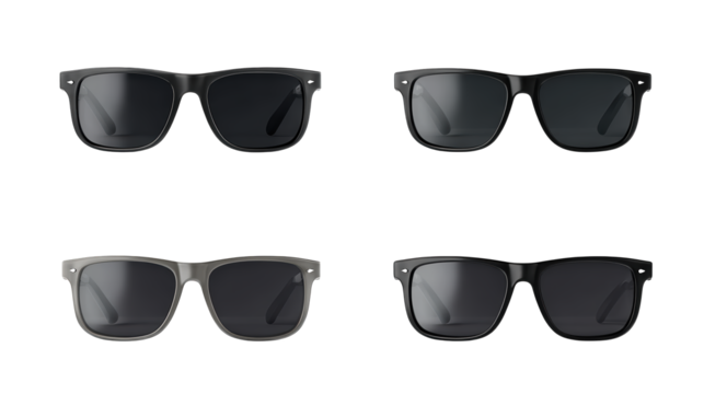 Four sunglasses with different shades, uv protection, style, and versatility for various activities
