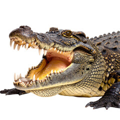 Obraz premium Close up of a fierce crocodile with its mouth wide open isolated on transparent background