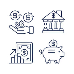 set of money thin line icon. money management, wallet, banking, ATM, piggy bank, investment profit, finance growth chart, money increase, finance icon ... See More