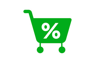 Shopping cart icon with percent symbol for discount or sale