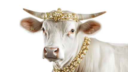 Charolais White Cow Beef Cattle Front View Portrait Isolated
