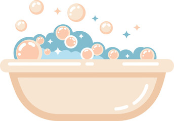 Naklejka premium Bubble Bath Tub Icon with Sparkles and Shower – Self-Care and Wellness Vector