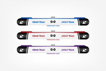 sports banner of tv broadcast of a match with score keeping of a football game in red and blue colors