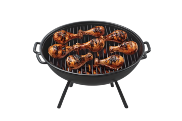 Grilled chicken drumsticks on a black grill delicious summer food