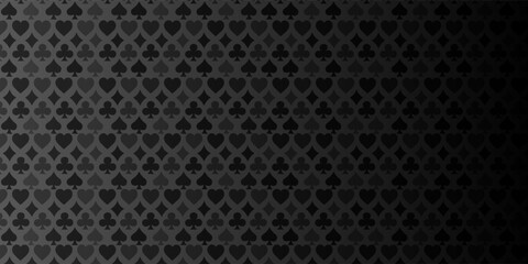Naklejka premium Black background with card suits. Picture spades, hearts, diamonds, clubs. Background for gambling, casino advertising Vector illustration eps10.