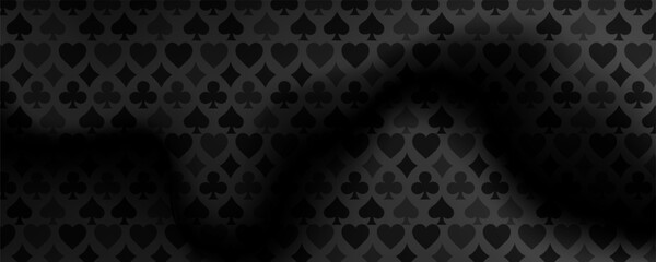 Black background with card suits. Picture spades, hearts, diamonds, clubs. Background for gambling, casino advertising Vector illustration eps10.
