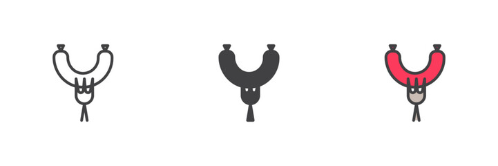 Sausage icon set in line, solid and filled outline style