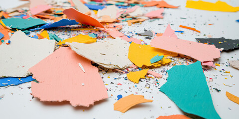 Scattered Fragments of Pastel-Colored Paper