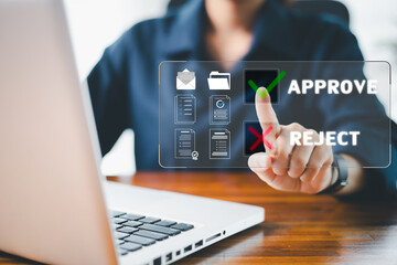 Digital interface designed for business automation, concept of document review is visualized by...