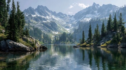 Fototapeta premium Mountain Lake Reflection Scenic Landscape