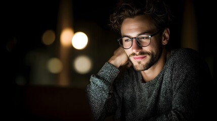 Focused entrepreneur working on a startup idea at night