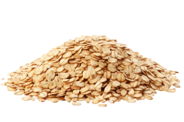 Nutritious oats in golden pile oat flakes for healthy eating diet cereal grain macro shot natural