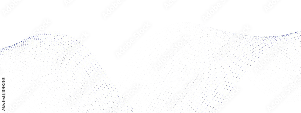 Poster blue dotted wave line pattern. flowing dot particles wave pattern halftone black gradient smooth cur