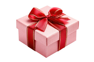 Obraz premium Pink Gift Box with Red Ribbon Bow Christmas present anniversary surprise festive giving black