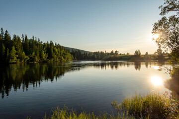 Åre, Sweden Reflections of the Indalsälven River at sunet 