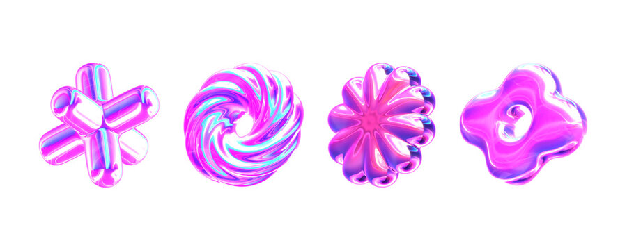 Data loading complete. 3d set of glass shapes with colorful gradient. 3d illustration.