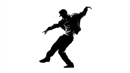 Silhouette of a person dynamically dancing with flexed leg and extended arm