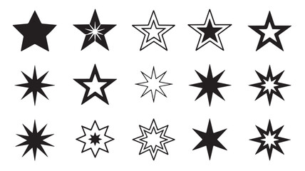 Collection of Various Star Shape Black and White Illustrations