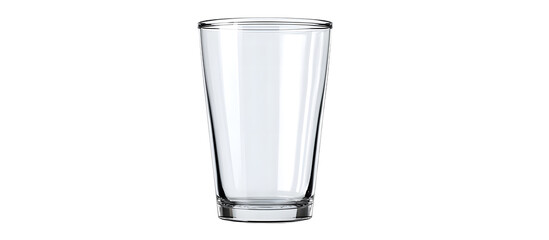 Realistic empty pint glass mockup with a clear front view positioned centrally on a white background, perfect for showcasing beverage branding designs.