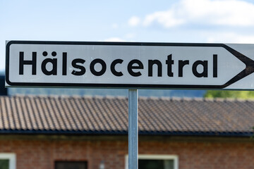 Duved, Sweden A road sign in Swedish points to the regional health center.