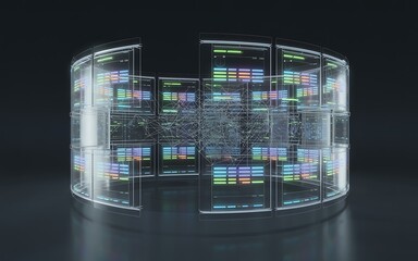 Futuristic transparent digital data display with colorful information