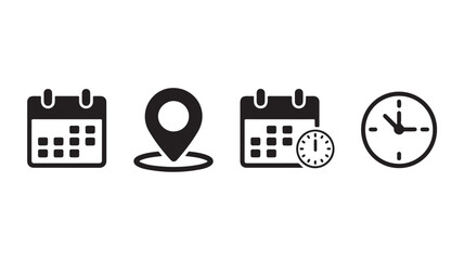 Calendar location and time related icons set for scheduling events