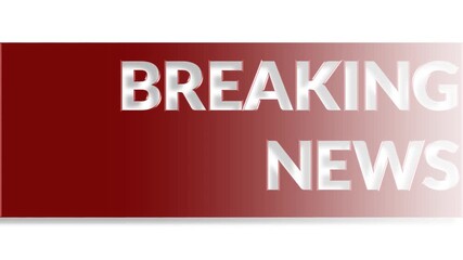 Breaking news text animation for live broadcast on tv. Plain red, black, white colours gradient in rectangle on white background. Stylish clean layout for news presentation. Introduction motion loop.