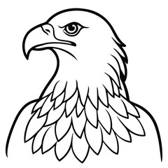 Obraz premium A stylized cartoon vector illustration of a bald eagle's head, isolated on a white background with a striking beak and feathers