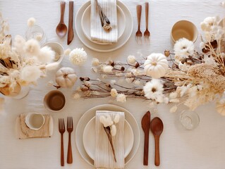 Minimalist Autumn Table Setting, Dried Flowers Decor