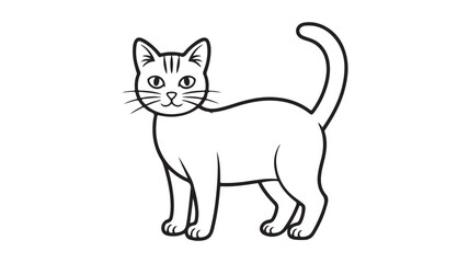 Obraz premium Simple outline drawing of a domestic cat standing with its tail curved upwards, in silhouette