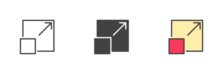 Resize screen icon set in line, solid and filled outline style