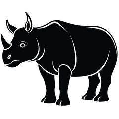 Fototapeta premium Black Rhino Illustration: A bold and simple black and white illustration of a rhinoceros, showcasing the majestic creature in a clean and artistic style.